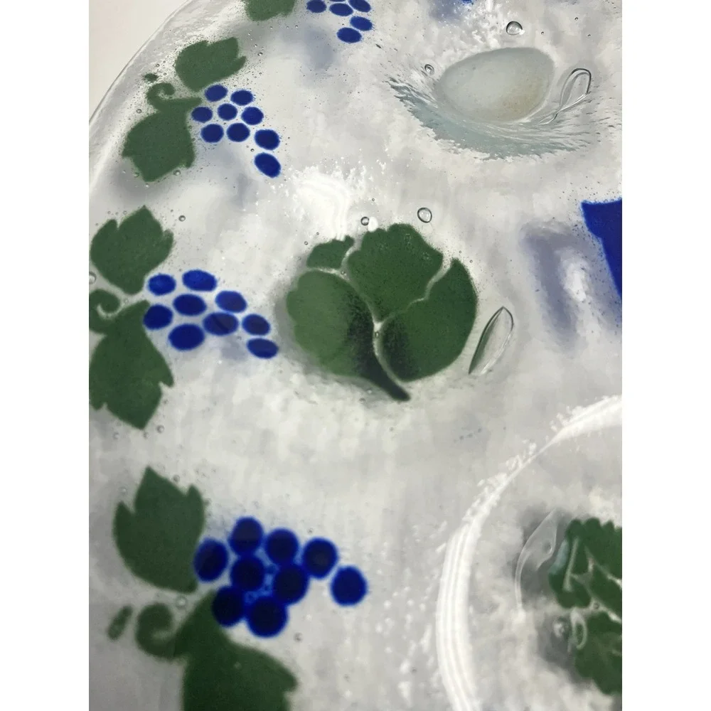 Peggy Karr Passover Seder Plate Fused Art Glass Grapes Judaica‎ Holiday